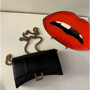 Balenciaga Hourglasss Wallet on a Chain in Black
